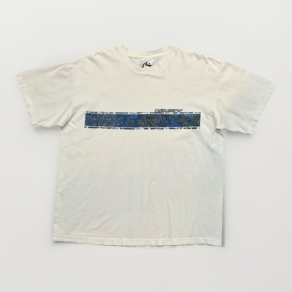 VTG 90s Rusty Surf T Shirt Single Stitch Made In USA White Floral Band Mens L